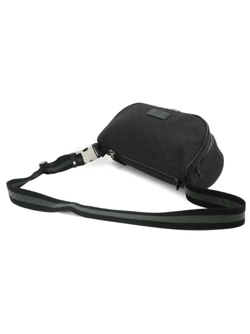 Gucci GG Nylon Crossbody Waist Bag Leather Black Silver